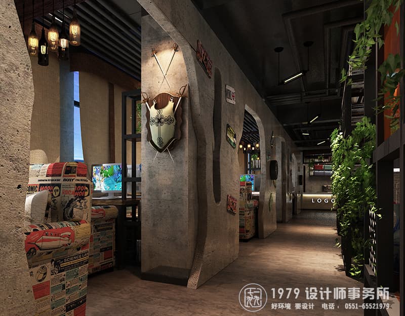 人與大自然結(jié)合的網(wǎng)咖設計方式，給游戲體驗者一個自由放松的環(huán)境，專業(yè)的網(wǎng)咖裝修公司選擇合肥一九七九建筑藝術設計公司。